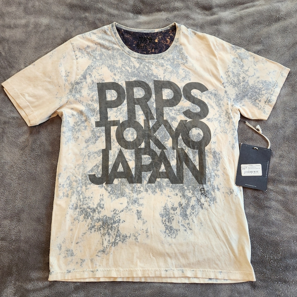 PRPS Men's Blue / Brown Tye-Dye Logo Graphic T-Shirt Size L  Tokyo Japan RARE